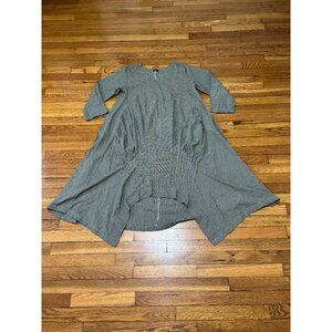 Tulip Brand Womens Dress Sz Medium Gray Black Cotton Lagenlook Midi Long Sleeve